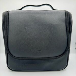 STACKERS Black Vegan Leather Hanging Travel Toiletry Bag Luxury Organizer